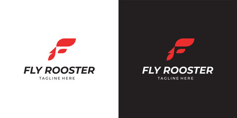 Fly Rooster Logo Simple. Letter F + Rooster Head
