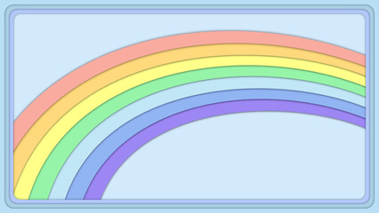 Gentle, cheerful, close to nature background for web design and for presentations. A rainbow in the sky. All the colors of the rainbow. Paper cut style. Minimalism.
