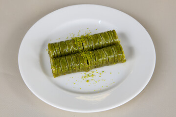 Pistachio baklava. Traditional Middle Eastern Flavors. Traditional Turkish baklava. Local name fistikli baklava