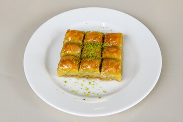 Pistachio baklava. Traditional Middle Eastern Flavors. Traditional Turkish baklava. Local name fistikli baklava