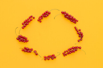 Red currant berries isolated on yellow background