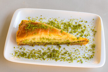 Pistachio baklava. Traditional Middle Eastern Flavors. Traditional Turkish baklava. Local name fistikli baklava