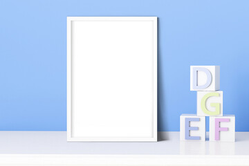 Mockup poster blue A4 baby , 3D render	
