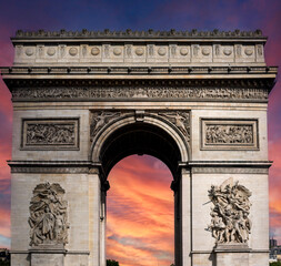 Obraz premium The Arc of Triumph of Paris is one of the most famous monuments of the French capital and probably the most famous triumphal arch in the world and most visited by tourists and travelers.