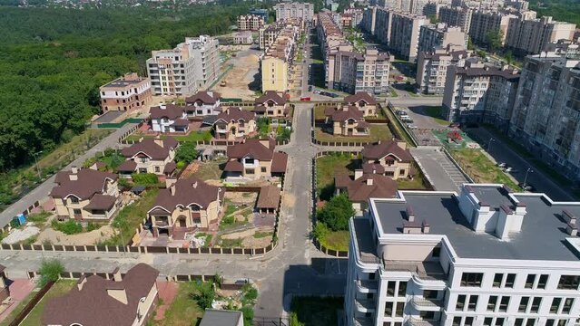 Drone aerial view modern building Residential complex Crystal springs. Kyiv capital of Ukraine