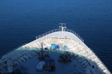 Front view of cruise ship at sea
