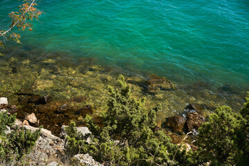 Coast of the Croatian sea with emerald water.