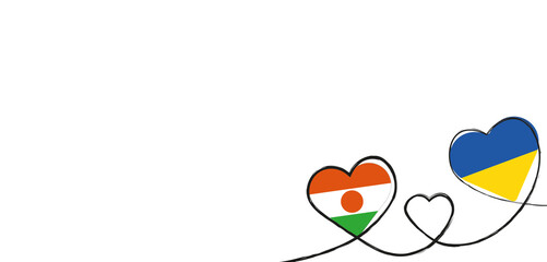 Drei Herzen mit der Fahne von der Ukraine und Niger