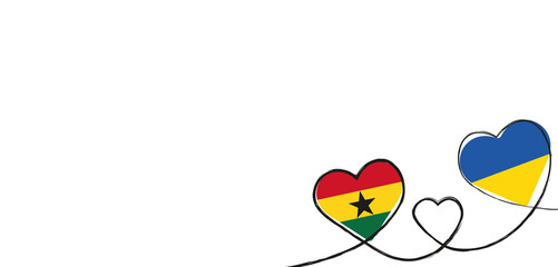 Drei Herzen mit der Fahne von der Ukraine und Ghana