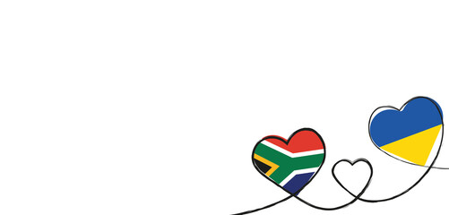 Drei Herzen mit der Fahne von der Ukraine und Südafrika