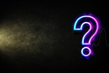 Question mark neon light design with copy space on wall