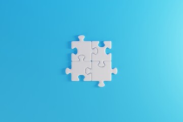 White puzzle pieces stacked up on a blue background. Business concept, method development,...