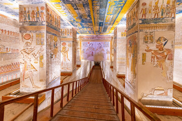 Luxor, Egypt; October 17, 2022 - The Tomb of Ramses VVI in the Valley of the Kings, Luxor, Egypt. - obrazy, fototapety, plakaty