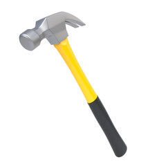 Claw hammer with yellow plastic handle isolated on white background. 3d rendering illustration
