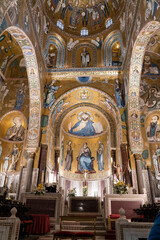 Fototapeta na wymiar mosaics of Byzantine art in a church in Palermo