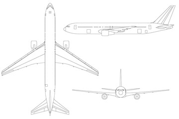 Avión de línea comercial bimotor 767 - obrazy, fototapety, plakaty
