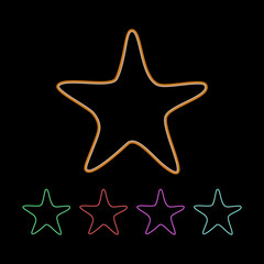 Five stars in different bright colors. Set of neon stars.