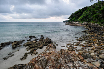 View of Ribeiro Beach, in Bombinhas, Santa Catarina, Brazil. Calm beach
