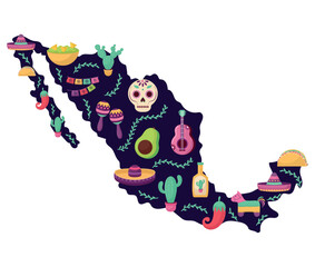 mexican map with items