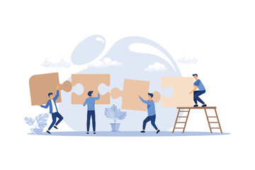 Business concept. people connecting puzzle elements. Symbol of teamwork, cooperation, partnership vector. flat design modern illustration