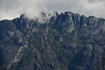 Detail of the jagged summit of the Pico do Inficionado (2.068m), the second highest in the Serra do Espinhaço and Serra do Caraça mountain ranges, near the village of Catas Altas, Minas Gerais, Brazil