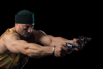 Fototapeta na wymiar portrait of a soldier with guns