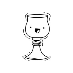 kawaii wineglass cute caracter cup drink, doodle vector