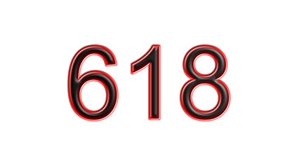 red 618 number 3d effect white background