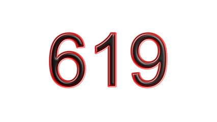 red 619 number 3d effect white background