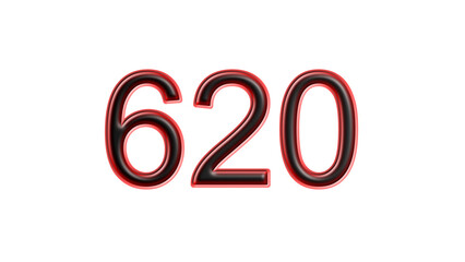 red 620 number 3d effect white background
