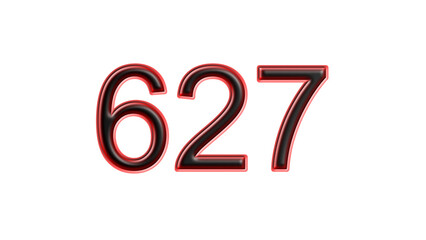 red 627 number 3d effect white background