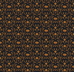 Elegant Damask Floral Vector Seamless Pattern. Decorative Flower Illustration. Abstract Art Deco Background.