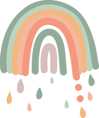 Rainbow hand drawn in boho style. Pastel color hand-drawn nursery modern rainbow poster. Cute design for baby shower, kids clothes print, card. Scandinavian minimalist style.