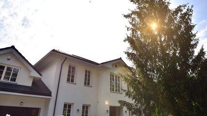 New single family house in a residential area in calm neighborhood.