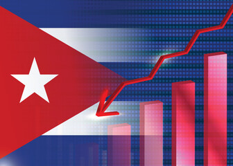 Fototapeta premium Economic crisis in Cuba.Financial crisis concept.Cuban flag with stock chart