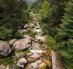 aerial view of natural landscape with stream, Prionia river, Greece. High quality photo