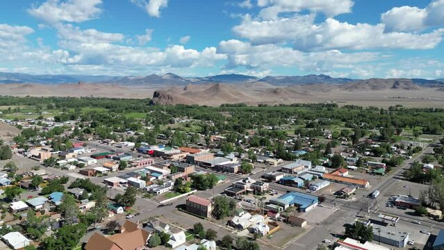 Drone footage of Del Norte, Colorado - Aerial video of small town in southern Colorado San Luis Valley