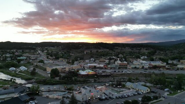 Drone footage of Pagosa Springs, CO at sunset