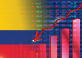 Economic crisis in Colombia.Financial crisis concept.Colombian flag with stock chart