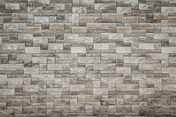 Real White and Brown Stone Brick Wall with rough cracked grunge textures