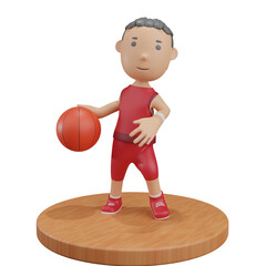 3d basketball character dribbling ball