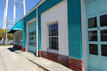 Fototapeta na wymiar Turquoise Painted Building in Southport, North Carolina