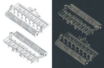 Cultivator with roller isometric blueprints