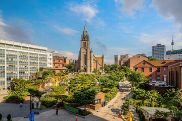 Fototapeta na wymiar Myeongdong Catholic Cathedral in Seoul, South Korea