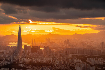 Downtown Seoul city skyline, cityscape of South Korea