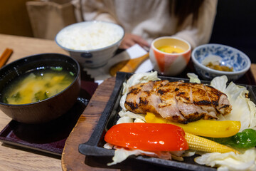 Teriyaki chicken set in restaurant