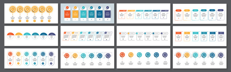 Collection of business infographic design template with options, steps or processes. Can be used for presentation, diagram, annual report, web design, workflow layout