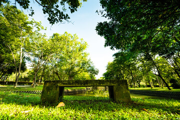 Public park with concrete bench in Chiang Mai Province