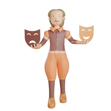 3d Shakespeare character holding mask