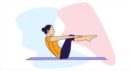 Young beautiful woman doing plank exercise workout. Vector illustration